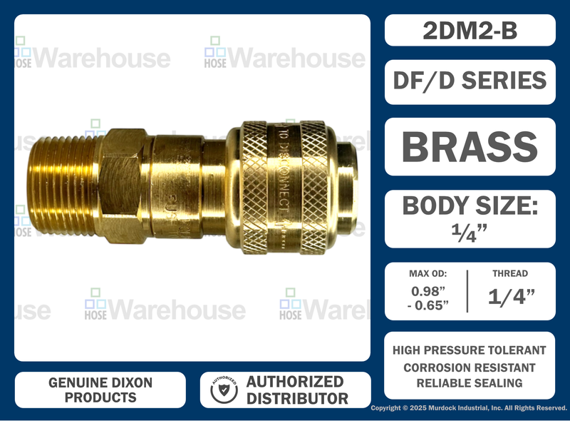 2DM2-B by Dixon Valve | Pneumatic Quick Disconnect Coupling | D-Series | 1/4" Male NPTF x 1/4" Automatic Industrial Interchange | Socket | Nitrile Seal | Brass