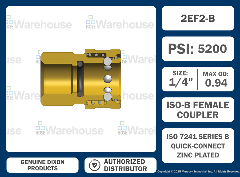2EF2-B by Dixon Valve | Hydraulic Quick Disconnect Coupling | E-Series | 1/4" Female NPTF x 1/4" Straight-Through Interchange | Socket | Nitrile Seal | Brass