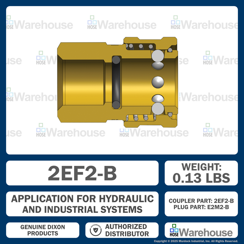2EF2-B by Dixon Valve | Hydraulic Quick Disconnect Coupling | E-Series | 1/4" Female NPTF x 1/4" Straight-Through Interchange | Socket | Nitrile Seal | Brass