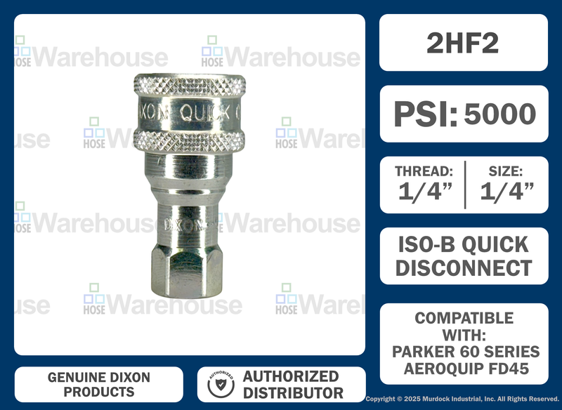2HF2 by Dixon Valve | Hydraulic Quick Disconnect Coupling | H-Series | 1/4" Female NPTF x 1/4" ISO-B Interchange | Socket | Nitrile Seal | Steel