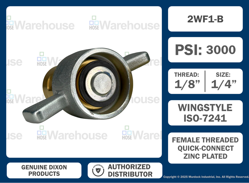 3WF2-B by Dixon Valve | Hydraulic Quick Disconnect Coupling | W-Series | 1/4" Female NPTF x 3/8" Wingstyle Interchange | Socket | Nitrile Seal | Brass