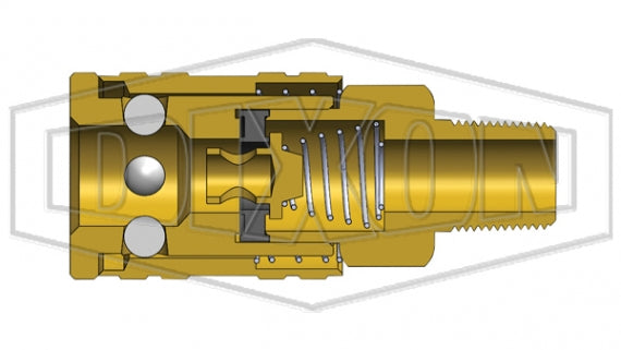 2MM3-B by Dixon Valve | Pneumatic Quick Disconnect Coupling | M-Series | 3/8" Male NPT x 1/4" Manual ARO Interchange | Socket | Nitrile Seal | Brass