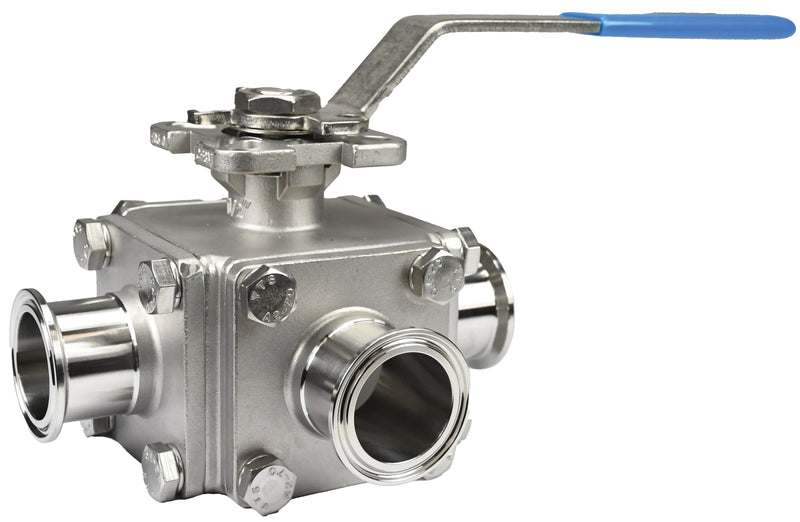 BV3SVLF300C-A Dixon Valve 3" Sanitary Three-Way "L" Multi-Port Stainless Steel Clamp End Ball Valve - Seat: Virgin PTFE