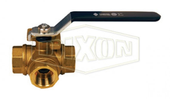 BBV200DTW by Dixon Valve | 3-Way Diverting Ball Valve | T Flow | Standard Port | 2" Female NPT x 2" Female NPT x 2" Female NPT | Brass
