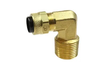 P169064 by Coilhose | Poly-Tube Fitting | 3/8" Tube OD | 1/4" Male NPT Thread | 90° Elbow | Brass