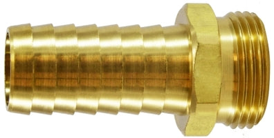 30571 (30-571) by Midland | Garden Hose Fitting | Male NPSM Long Shank | 5/8" Hose Barb x 3/4" Male NPSM Thread | Straight | Brass