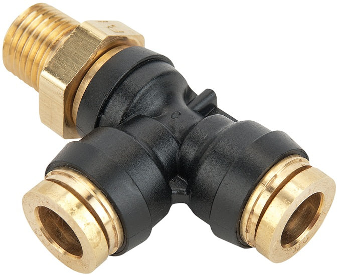 31036014DOT Legris by Dixon Valve | D.O.T. Push-In Pneumatic Fitting | Male Run Tee | 1/4" Male NPT x 3/8" Tube OD x 3/8" Tube OD | Composite/Brass
