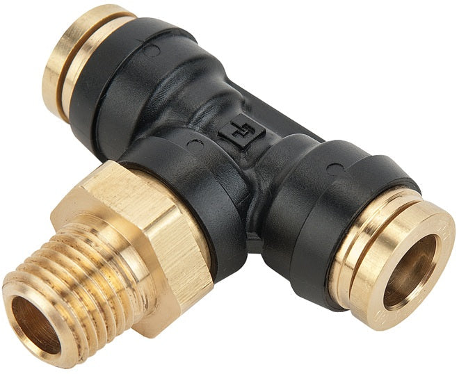 31086218DOT Legris by Dixon Valve | D.O.T. Push-In Fitting | Male Branch Tee | 3/8" Male NPT x 1/2" Tube OD x 1/2" Tube OD | Composite/Brass