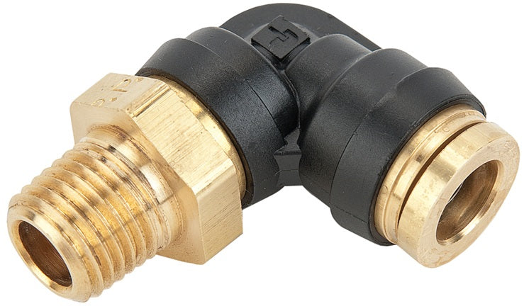 31096214DOT Legris by Dixon Valve | D.O.T. Push-In Fitting | Male 90° Elbow | 1/4" Male NPT x 1/2" Tube OD | Composite/Brass