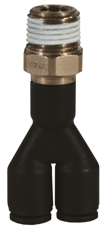 31485614 by Dixon Valve | Legris Push-In Fitting | Push-In Male Wye | 1/4" Tube OD x 1/4" Male NPT | Nylon / Nickel-Plated Brass