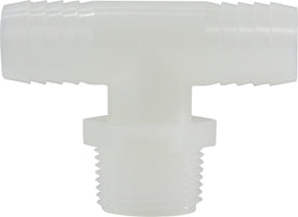 33448W (33-448W) by Midland | Plastic Pipe Fitting | 1/4" Hose Barb x 1/4" Hose Barb x 1/4" Male Pipe | Tee | White Nylon