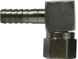 34600 (34-600) by Midland | Beverage Fitting | Barb to Swivel | 1/4" Hose ID x 1/4" Female 45° Flare | 90° Elbow | Stainless Steel