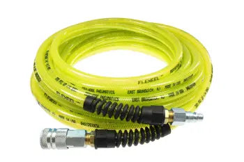 PFE6100TYS59C by Coilhose | Flexeel® Reinforced Hose | 3/8" Hose ID | 9/16" Hose OD | 3/8" Coupler & Connector with Reusable Strain Relief & Quick Connect Fittings | Automotive | 100ft | Transparent Yellow | Straight | Polyurethane