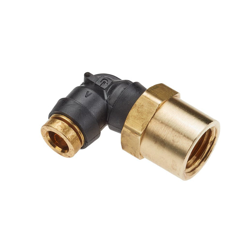 370PTCR-6-6 by Parker | Threaded Fitting | 3/8" Rigid Swivel Push-to-Connect x 3/8" Female NPTF Pipe Thread | 90° Elbow | Composite | Pack of 5