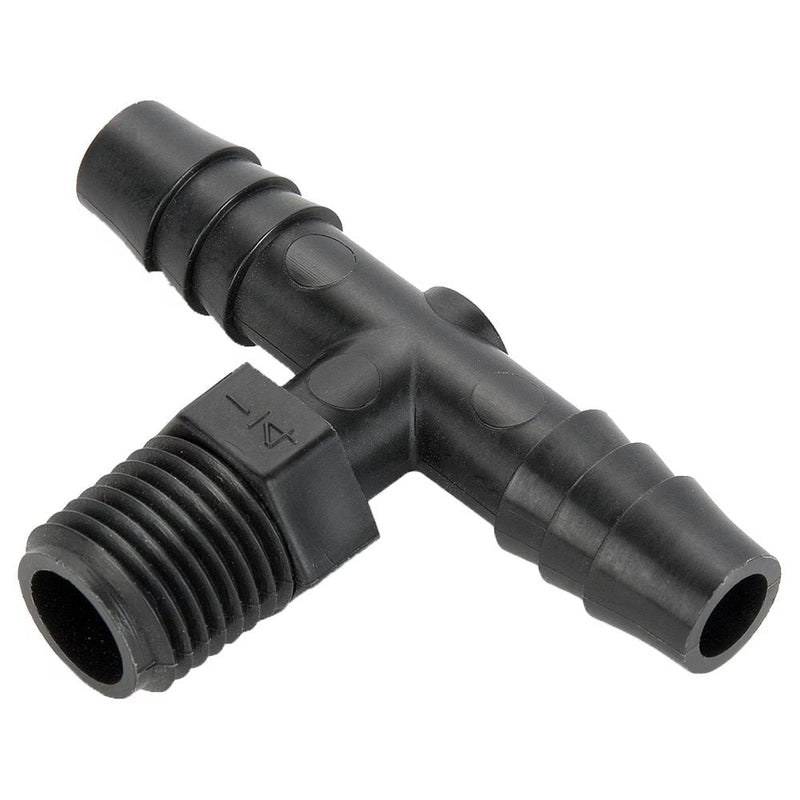 372HB-6-8PP by Parker | Threaded Fitting | 3/8" Barb x 1/2" Male NPT Pipe Thread | 7/8" Hex | 2.22" Length | Tee | Black | Polypropylene