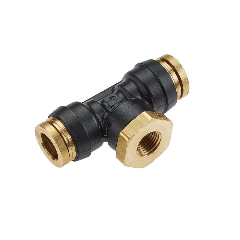 377PTCR-6-2 by Parker | Threaded Fitting | 3/8" Swivel Push-to-Connect x 1/8" Female NPT Threads | 3/4" Hex | 2.03" Length | Tee | Composite