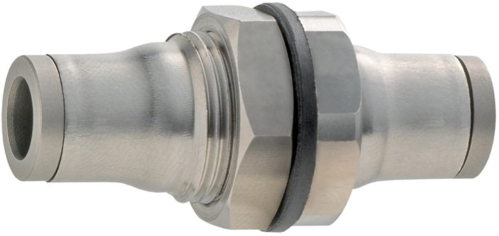 38165600 by Dixon Valve | Legris Push-In Fitting | Bulkhead Connector Union | 1/4" Tube OD x 1/4" Tube OD | Stainless Steel