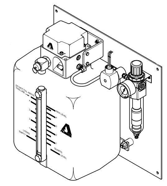 3942-CC by Alemite | Oil Mist Generator | CFM Nominal: 1 | Flow Range: 0.3-1.4 CFM | Reservoir Capacity: 1 gal/3.8 Liter | Mounting Plate