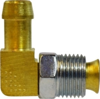 38874 (38-874) by Midland | Fuel Hose Barb | Inverted Flare Male Swivel | 3/8" Hose ID x 3/8" Male Inverted Flare | 90° Elbow | Brass