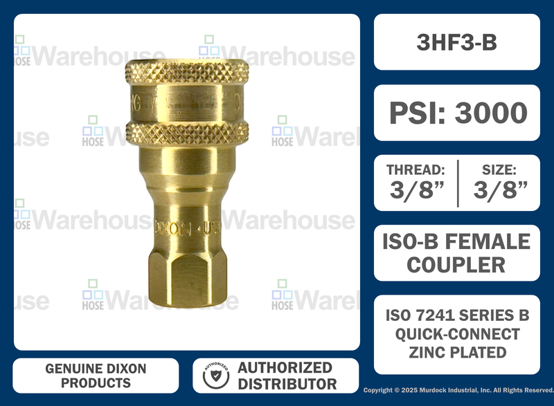 3HF3-B by Dixon Valve | Hydraulic Quick Disconnect Coupling | H-Series | 3/8" Female NPTF x 3/8" ISO-B Interchange | Socket | Nitrile Seal | Brass