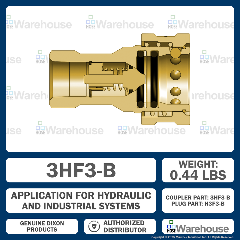 3HF3-B by Dixon Valve | Hydraulic Quick Disconnect Coupling | H-Series | 3/8" Female NPTF x 3/8" ISO-B Interchange | Socket | Nitrile Seal | Brass
