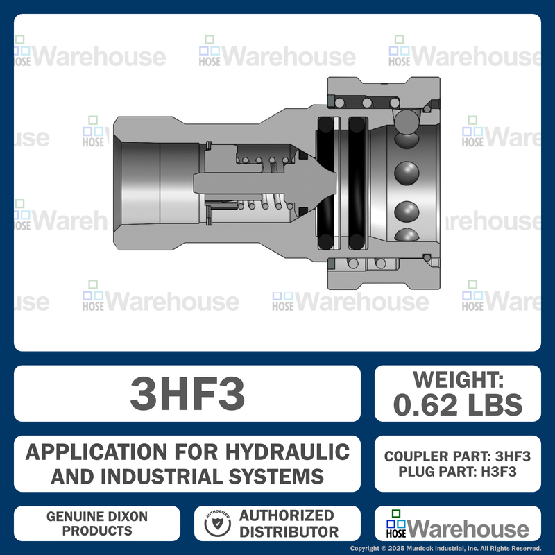 3HF3 by Dixon Valve | Hydraulic Quick Disconnect Coupling | H-Series | 3/8" Female NPTF x 3/8" ISO-B Interchange | Socket | Nitrile Seal | Steel