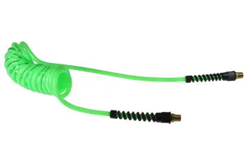 PU38-30-G by Coilhose | Flexcoil Air Hose | 3/8" Hose ID x 9/16" Hose OD | 3/8" Male NPT Rigid Strain Relief Fittings | Green | Polyurethane | 30ft