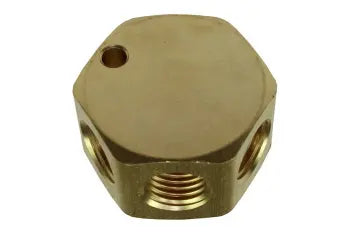 3132 by Coilhose | Flat Hex Manifold | 3 Port | 3/8" Female NPT Thread Inlet x 1/4" Female NPT Thread Outlet
