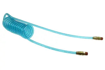 PR516-254B-T by Coilhose | Flexcoil Air Hose | 5/16" Hose ID x 15/32" Hose OD | 1/4" Male NPT Reusable Swivel Fittings | Transparent Blue | Polyurethane | 25ft