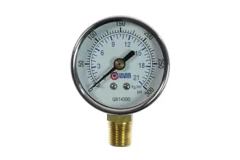 GB14300 by Coilhose | Pressure Gauge | 2" Chrome Dial Gauge | 1/4" Bottom Mount | 0-300 PSI