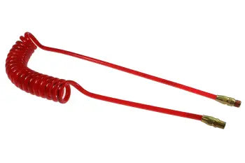PRE38-254A-TR by Coilhose | Flexeel® Reinforced Coiled Air Hose | 3/8" Hose ID x 9/16" Hose OD | 1/4" Male NPT Rigid & Swivel Reusable Fittings | Transparent Red | Polyurethane | 25ft