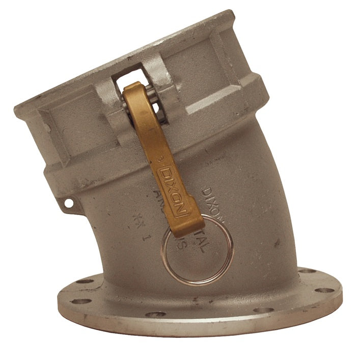 40022DLTAL by Dixon Valve | Cam & Groove TTMA Flange Coupler |  22-1/2° Elbow | 4" Coupler x 4" TTMA Flange | Aluminum