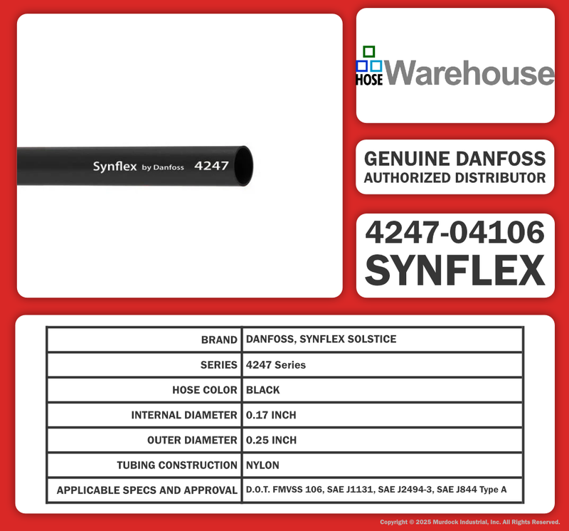 4247-04106 Synflex Solstice by Danfoss | 4247 Eclipse | Type A Truck Air Brake Tubing | 0.25" Tube OD | 0.17" Tube ID | 0.04" Wall Thickness | Black | 6000 ft Length (Non-Continuous)
