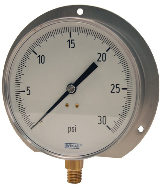 4277750-0001 by Dixon Valve | Contractor Pressure Gauge | Lower Mount | 4-1/2" Face | 1/4" Lower Mount | 0-15 PSI Range | Stainless Steel