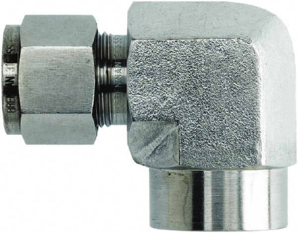 NS2502-04-08-SS by Brennan Inc. | -04 Single Ferrule Instrumentation Fitting x -08 Female NPT | 90° Elbow | Stainless Steel