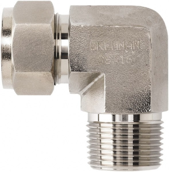 NS2501-05-04-SS by Brennan Inc. | -05 Single Ferrule Instrumentation Fitting x -04 Instrumentation Fitting | 90° Elbow | Stainless Steel