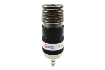 127USE by Coilhose | 2-in-1 Automatic Safety Exhaust Coupler | 1/2" Body | 3/8" Hose Barb | Straight | Chrome Plated Steel