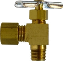 46011X (46-011X) by Midland | Needle Valve Fitting (Heavy Pattern) 1/4" Compression x 1/8" Male Pipe | 90° Elbow | Brass
