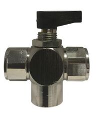 46680 (46-680) by Midland | Push-In Fitting | 3-Way Panel Mount Mini Ball Valve (Closed Center) | 1/8" Female Pipe x 1/8" Female Pipe x 1/8" Female Pipe | Tee | Chrome Plated Brass