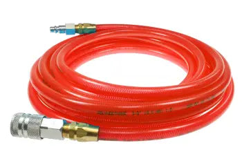 PFE6100TR59C by Coilhose | Flexeel® Reinforced Hose | 3/8" Hose ID | 9/16" Hose OD | 3/8" Coupler & Connector with Quick Connect Fittings | Automotive | 100ft | Transparent Red | Straight | Polyurethane
