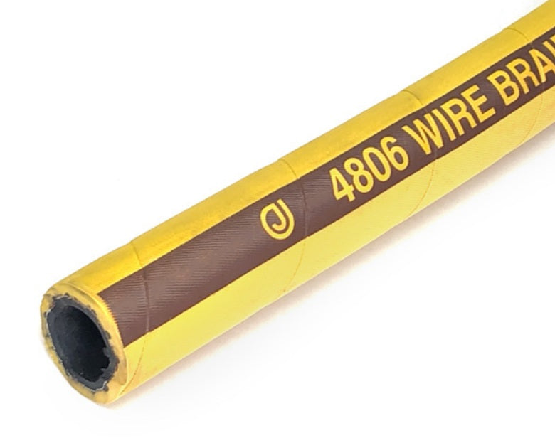 4806-0075-050 by Jason Industrial | 4806 Series | Air Hose with Wire Braid Reinforcement | Nitrile | 3/4" ID | 1.24" OD | 600 PSI | Yellow | 50ft