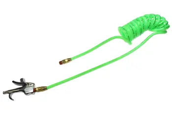 600-PR532-10B-G by Coilhose | Flexcoil Air Hose with 600-S Blow Gun | 5/32" Hose ID x 1/4" Hose OD | 1/4" Male NPT Swivel Fittings | Green | Polyurethane | 10ft