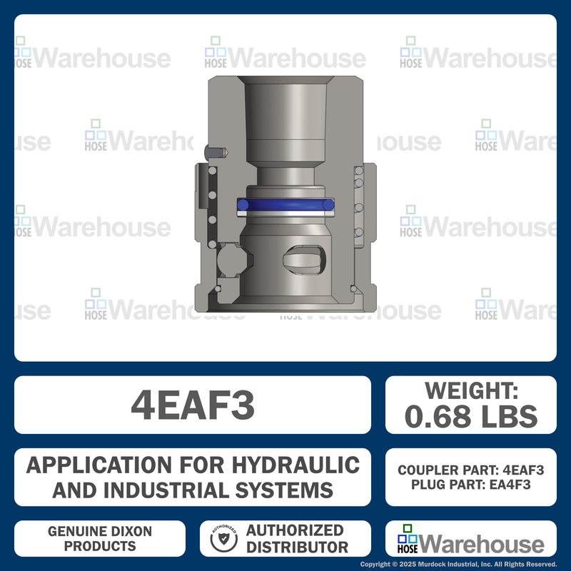 4EAF3 by Dixon Valve | Hydraulic Quick Disconnect Coupling | EA-Series | 3/8" Female NPTF x 1/2" Water-Blast Interchange | Socket | Nitrile Seal | Steel