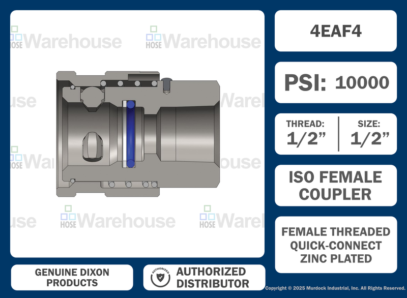 4EAF4 by Dixon Valve | Hydraulic Quick Disconnect Coupling | EA-Series | 1/2" Female NPTF x 1/2" Water-Blast Interchange | Socket | Nitrile Seal | Steel