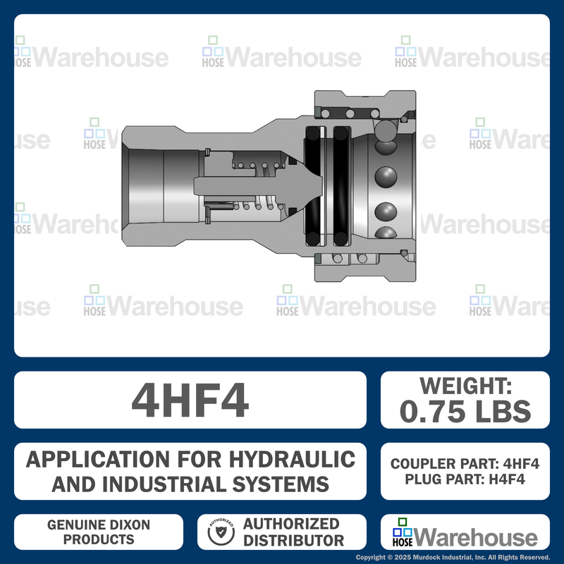 4HF4 by Dixon Valve | Hydraulic Quick Disconnect Coupling | H-Series | 1/2" Female NPTF x 1/2" ISO-B Interchange | Socket | Nitrile Seal | Steel