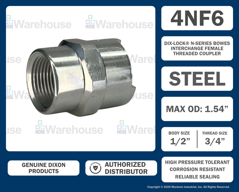 4NF6 by Dixon Valve | Pneumatic Quick Disconnect Coupling | Dix-Lock® N-Series | 3/4" Female NPTF x 1/2" Body Size | Socket | Nitrile Seal | Steel