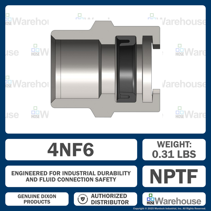 4NF6 by Dixon Valve | Pneumatic Quick Disconnect Coupling | Dix-Lock® N-Series | 3/4" Female NPTF x 1/2" Body Size | Socket | Nitrile Seal | Steel