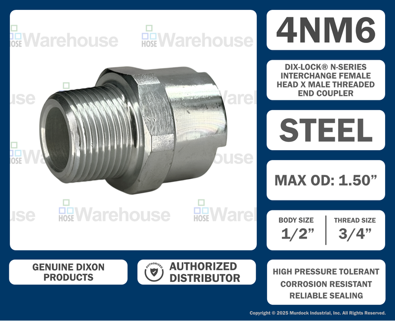 4NM6 by Dixon Valve | Pneumatic Quick Disconnect Coupling | Dix-Lock® N-Series | 3/4" Male NPTF x 1/2" Body Size | Socket | Nitrile Seal | Steel