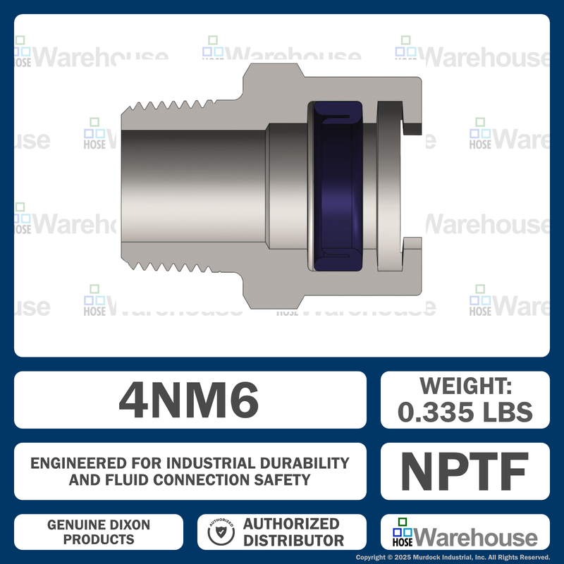 4NM6 by Dixon Valve | Pneumatic Quick Disconnect Coupling | Dix-Lock® N-Series | 3/4" Male NPTF x 1/2" Body Size | Socket | Nitrile Seal | Steel