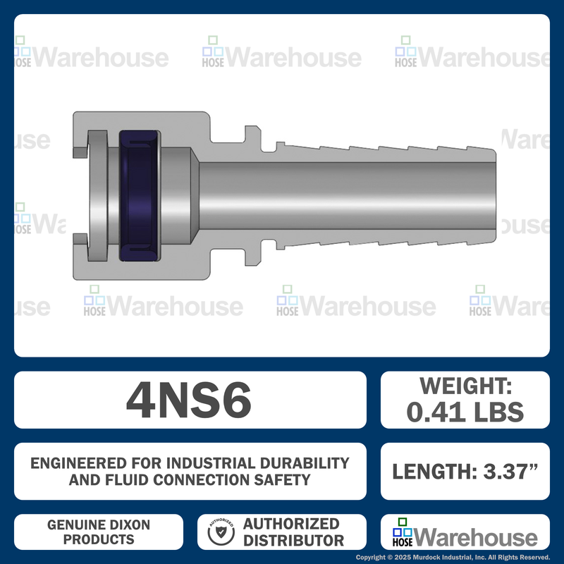 4NS6 by Dixon Valve | Pneumatic Quick Disconnect Coupling | Dix-Lock® N-Series | Hose Barb | 3/4" Hose ID x 1/2" Body Size | Socket | Nitrile Seal | Steel